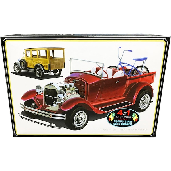 Time2Play 1-18 Scale Skill 2 Model Kit - 1929 Ford Woody Pickup 4-in-1 Kit - Car with Model Bike TI3472218 - main